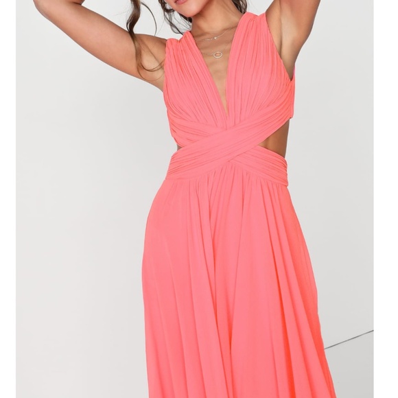 NWOT | LULUs Vivid Imagination Neon Pink Cutout Maxi Dress | Sz S - Picture 4 of 9